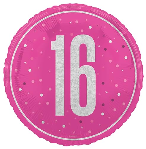 Unique 82288 Folienballon zum 16. Geburtstag – 45 cm – Glitz Rosa Geburtstagsparty (1 Stück), Multicolour, Medium von Unique