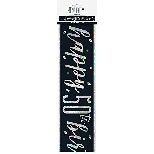 Unique 83469 - Geburtstagsbanner "Happy 50th Birthday" – 2,74 m – Glitz Schwarz und Silber Party – 1 Stück (1 Stück) Unique 83469 - Geburtstagsbanner "Happy 50th Birthday" – 2,74 m – Glitz Schwarz und Silber Party – 1 Stück (1 Stück) von Unique Party