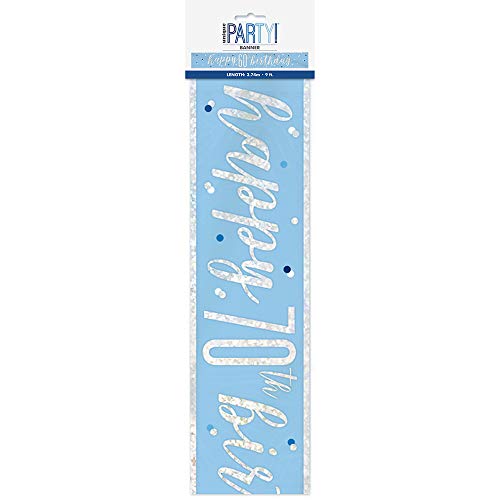 Unique 83484 - Geburtstagsbanner "Happy 70th Birthday" – 2,74 m – Glitz Blau und Silber Party – 1 Stück (1 Stück) von Unique