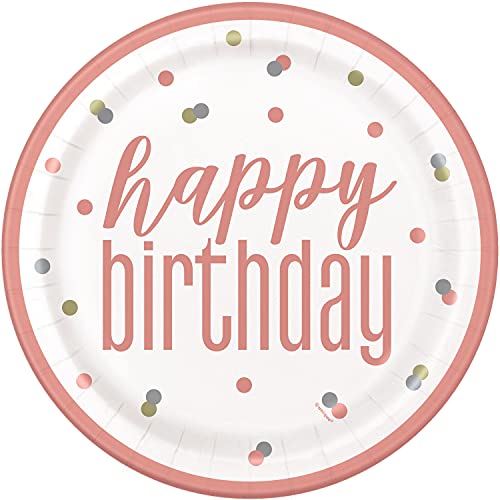 Unique 84892EU Umweltfreundliche Pappteller-23 cm-Glitzer-Roségold-Geburtstag-8er-Packung-Packung mit 8 Stück, Multicolour, VV66149 Unique 84892EU Umweltfreundliche Pappteller-23 cm-Glitzer-Roségold-Geburtstag-8er-Packung-Packung mit 8 Stück, Multicolour, VV66149 von Unique