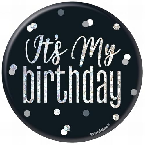 Unique Anstecker 'It's My Birthday' schwarz & Silber von Unique