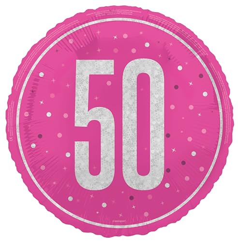 Unique 82293 Folienballon zum 50. Geburtstag – 45 cm – Glitz Rosa Geburtstagsparty (1 Stück), Multicolour von Unique