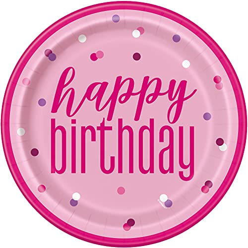 Unique Party 83607EU Umweltfreundliche Pappteller-23 cm-Glitzer Rosa & Silber Geburtstag-8er-Packung-Packung mit 8 Stück, Multicolour von Unique