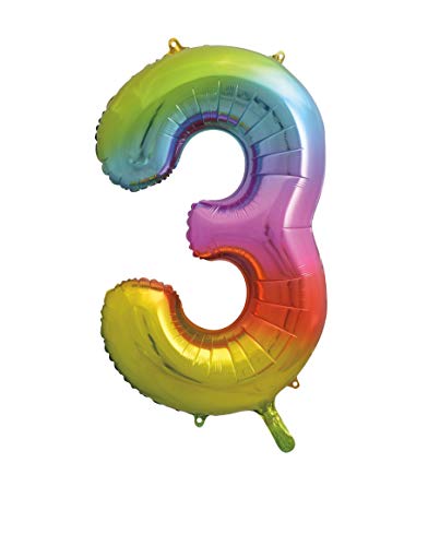 Unique Party Supplies 56803 Riesenzahl 3 Luftballon - 86 cm - Regenbogenfarben Unique Party Supplies 56803 Riesenzahl 3 Luftballon - 86 cm - Regenbogenfarben von Unique