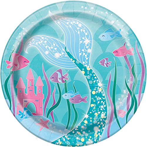 Unique Party Supplies 58324EU Umweltfreundliche Pappteller-18 cm-Meerjungfrauenparty-Packung mit 8 Stück, Multicolour von Unique
