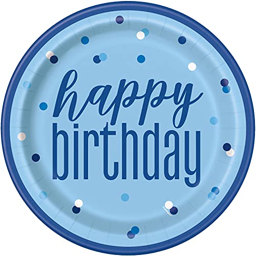 Unique Party Supplies Party 83597EU Umweltfreundliche Pappteller-23 cm-Glitzer Blau & Silber Geburtstag-8er-Packung-Packung mit 8 Stück, Multicolour von Unique