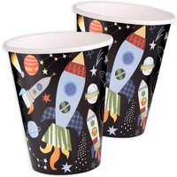 Weltall Partybecher, 8 Stück, Pappe, mit Raketen und Planeten, 270 ml von Unique