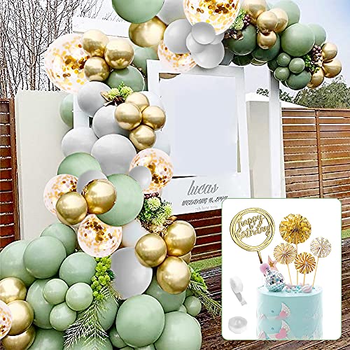121PCS Kit d'arc de guirlande de ballons vert olive Ballons de confettis en or blanc Ballon vert rétro et ballons en latex chromés métalliques dorés pour mariage Ballons d'anniversaire Décorations von Unisun