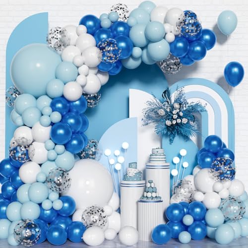 Blau Luftballons Girlanden Bogen Satz, 130 Stück Macaron Blau Weiß Ballon Girlanden Bogen, Metallisch Blaue Luftballons Mit Konfetti Ballon Für Jungen Mädchen Party Geburtstag Geschlecht Dekorationen von Unisun