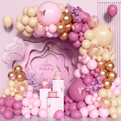 Rosa Aprikose Roségold Luftballon Bogen Kit, 131Pcs Rosa Roségold Ballon Girlanden Kit,Altrosa Rouge Rosa Nude Aprikose Konfetti Luftballon für Geburtstagsfeier Hochzeit Braut Party Deko von Unisun