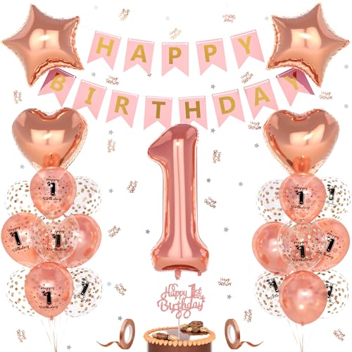Unisun 1. Geburtstag Deko Mädchen, 1 Jahr Rosegold Happy Birthday Geburtstagsdeko, Nummer 1 Luftballon, 1. Happy Birthday Banner Tortendeko Konfetti, Geburtstag Party Dekorationen Unisun 1. Geburtstag Deko Mädchen, 1 Jahr Rosegold Happy Birthday Geburtstagsdeko, Nummer 1 Luftballon, 1. Happy Birthday Banner Tortendeko Konfetti, Geburtstag Party Dekorationen von Unisun