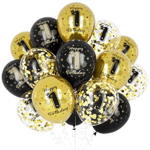 Unisun 1. Geburtstag Luftballons, 1 Jahre Geburtstag Dekorationen für Jungen, Happy Birthday Schwarz Gold 1 Jahrestag Ballons Deko für Geburtstag Party Supplies Unisun 1. Geburtstag Luftballons, 1 Jahre Geburtstag Dekorationen für Jungen, Happy Birthday Schwarz Gold 1 Jahrestag Ballons Deko für Geburtstag Party Supplies von Unisun