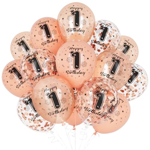Unisun 1. Geburtstag Luftballons, 1 Jahre Geburtstag Dekorationen für Mädchen, Happy Birthday Rose Gold 1 Jahrestag Ballons Deko für Geburtstag Party Supplies von Unisun