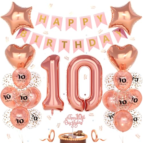 Unisun 10. Geburtstag Deko Mädchen, 10 Jahre Rosegold Happy Birthday Geburtstagsdeko, Nummer 10 Luftballon, 10. Happy Birthday Banner Tortendeko Konfetti, Geburtstag Party Dekorationen Unisun 10. Geburtstag Deko Mädchen, 10 Jahre Rosegold Happy Birthday Geburtstagsdeko, Nummer 10 Luftballon, 10. Happy Birthday Banner Tortendeko Konfetti, Geburtstag Party Dekorationen von Unisun