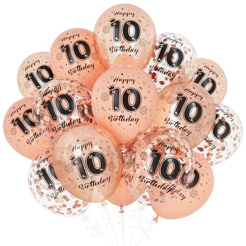 Unisun 10. Geburtstag Luftballons, 10 Jahre Geburtstag Dekorationen für Mädchen, Happy Birthday Rose Gold 10 Jahrestag Ballons Deko für Geburtstag Party Supplies von Unisun