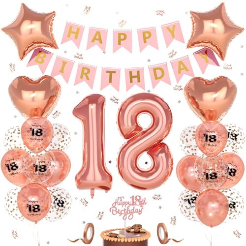 Unisun 18. Geburtstag Deko Frauen, 18 Jahre Rosegold Happy Birthday Geburtstagsdeko, Nummer 18 Luftballon, 18. Happy Birthday Banner Tortendeko Konfetti, Geburtstag Party Dekorationen Unisun 18. Geburtstag Deko Frauen, 18 Jahre Rosegold Happy Birthday Geburtstagsdeko, Nummer 18 Luftballon, 18. Happy Birthday Banner Tortendeko Konfetti, Geburtstag Party Dekorationen von Unisun