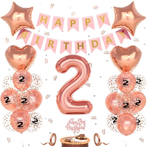 Unisun 2. Geburtstag Deko Mädchen, 2 Jahre Rosegold Happy Birthday Geburtstagsdeko, Nummer 2 Luftballon, 2. Happy Birthday Banner Tortendeko Konfetti, Geburtstag Party Dekorationen Unisun 2. Geburtstag Deko Mädchen, 2 Jahre Rosegold Happy Birthday Geburtstagsdeko, Nummer 2 Luftballon, 2. Happy Birthday Banner Tortendeko Konfetti, Geburtstag Party Dekorationen von Unisun