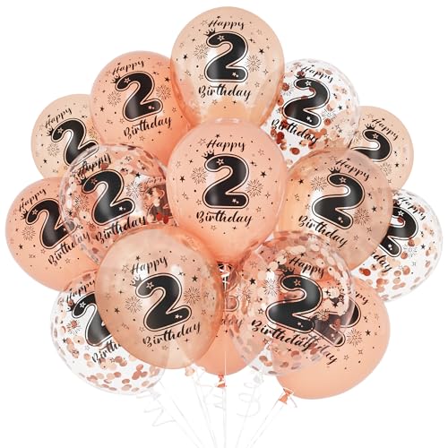 Unisun 2. Geburtstag Luftballons, 2 Jahre Geburtstag Dekorationen für Mädchen, Happy Birthday Rose Gold 2 Jahrestag Ballons Deko für Geburtstag Party Supplies von Unisun
