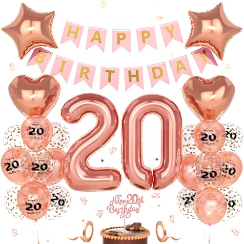 Unisun 20. Geburtstag Deko Frauen, 20 Jahre Rosegold Happy Birthday Geburtstagsdeko, Nummer 20 Luftballon, 20. Happy Birthday Banner Tortendeko Konfetti, Geburtstag Party Dekorationen Unisun 20. Geburtstag Deko Frauen, 20 Jahre Rosegold Happy Birthday Geburtstagsdeko, Nummer 20 Luftballon, 20. Happy Birthday Banner Tortendeko Konfetti, Geburtstag Party Dekorationen von Unisun
