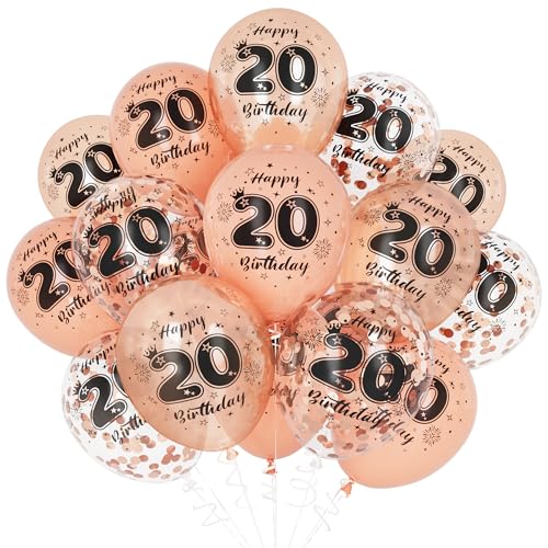 Unisun 20. Geburtstag Luftballons, 20 Jahre Geburtstag Dekorationen für Frauen, Happy Birthday Rose Gold 20 Jahrestag Ballons Deko für Geburtstag Party Supplies von Unisun