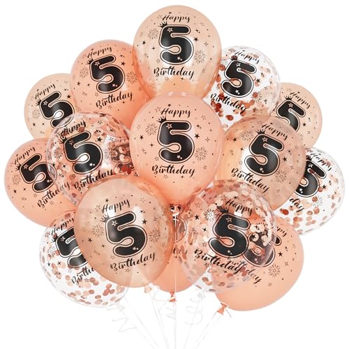 Unisun 5. Geburtstag Luftballons, 5 Jahre Geburtstag Dekorationen für Mädchen, Happy Birthday Rose Gold 5 Jahrestag Ballons Deko für Geburtstag Party Supplies von Unisun