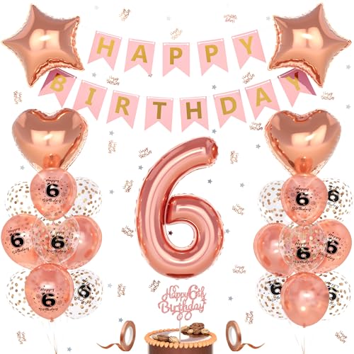 Unisun 6. Geburtstag Deko Mädchen, 6 Jahre Rosegold Happy Birthday Geburtstagsdeko, Nummer 6 Luftballon, 6. Happy Birthday Banner Tortendeko Konfetti, Geburtstag Party Dekorationen Unisun 6. Geburtstag Deko Mädchen, 6 Jahre Rosegold Happy Birthday Geburtstagsdeko, Nummer 6 Luftballon, 6. Happy Birthday Banner Tortendeko Konfetti, Geburtstag Party Dekorationen von Unisun