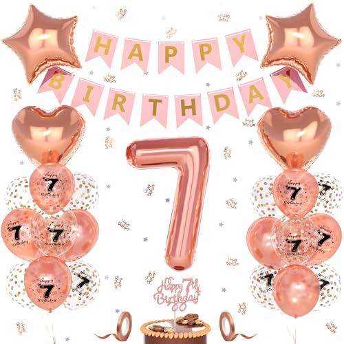 Unisun 7. Geburtstag Deko Mädchen, 7 Jahre Rosegold Happy Birthday Geburtstagsdeko, Nummer 7 Luftballon, 7. Happy Birthday Banner Tortendeko Konfetti, Geburtstag Party Dekorationen Unisun 7. Geburtstag Deko Mädchen, 7 Jahre Rosegold Happy Birthday Geburtstagsdeko, Nummer 7 Luftballon, 7. Happy Birthday Banner Tortendeko Konfetti, Geburtstag Party Dekorationen von Unisun