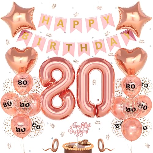Unisun 80. Geburtstag Deko Frauen, 80 Jahre Rosegold Happy Birthday Geburtstagsdeko, Nummer 80 Luftballon, 80. Happy Birthday Banner Tortendeko Konfetti, Geburtstag Party Dekorationen Unisun 80. Geburtstag Deko Frauen, 80 Jahre Rosegold Happy Birthday Geburtstagsdeko, Nummer 80 Luftballon, 80. Happy Birthday Banner Tortendeko Konfetti, Geburtstag Party Dekorationen von Unisun