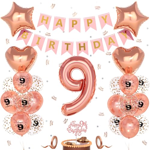 Unisun 9. Geburtstag Deko Mädchen, 9 Jahre Rosegold Happy Birthday Geburtstagsdeko, Nummer 9 Luftballon, 9. Happy Birthday Banner Tortendeko Konfetti, Geburtstag Party Dekorationen Unisun 9. Geburtstag Deko Mädchen, 9 Jahre Rosegold Happy Birthday Geburtstagsdeko, Nummer 9 Luftballon, 9. Happy Birthday Banner Tortendeko Konfetti, Geburtstag Party Dekorationen von Unisun