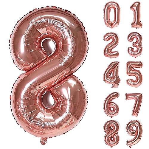 Unisun Ballon Zahl 8 in Roségold, 40 Zoll Riesen aufblasbare große Folie Ballon Ziffer für Geburtstagsfeier Hochzeitstag Feier Dekoration von Unisun