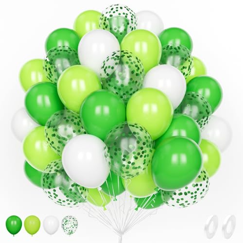 Unisun Grüne Luftballons, 60Pcs Grün und Weiße Luftballons, 12 Zoll Limetten Grün Konfetti Helium Latex Ballon Pack mit 2Pcs Band für Geburtstag Hochzeit Jahrestag Kinder Baby Shower Party Dekoration von Unisun