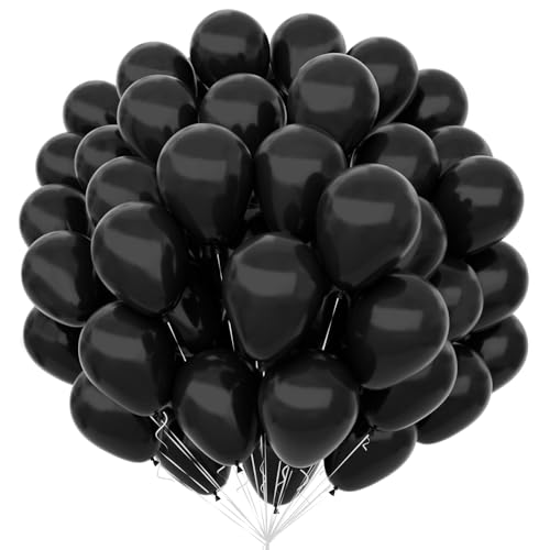 Unisun Schwarz Luftballons 100Pcs, 12 Zoll Matt Schwarz Latex Ballons Pack für Schwarze Thema Ballon Bogen Kit Geburtstag Hochzeit Baby Shower Karneval Veranstaltungen Party Dekorationen von Unisun