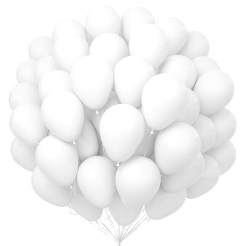 Unisun Weiße Luftballons 100Pcs, 12 Zoll Matt Weiße Latex Ballons Pack für Weiße Thema Ballon Bogen Kit Geburtstag Hochzeit Baby Shower Karneval Veranstaltungen Party Dekorationen von Unisun