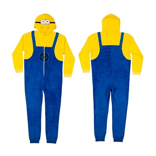 United Labels Minions Kostüm für Erwachsene, M, Gelb Blau, Jumpsuit Unisex, Overall mit Kapuze, Einteiler für Karneval Mottoparty von United Labels