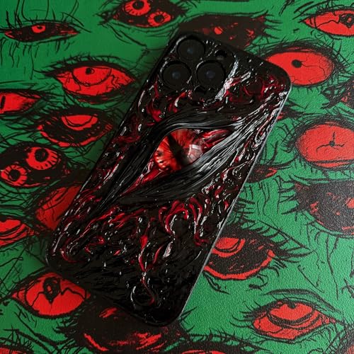 Unitvbba Handgefertigte 3D-Gothic-Monsteraugen-Telefonhülle, passgenau für alle Telefonmodelle, einzigartiges Halloween-Geschenk für Horror-Fans, Cosplay, dunkle ästhetische Liebhaber (schwarzer von Unitvbba