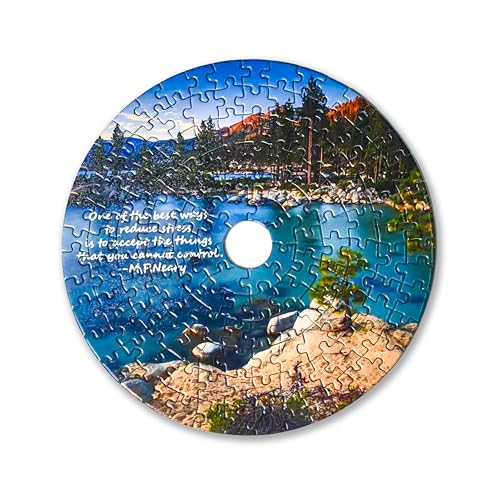 Universal Castle 144 Teile Mini-Puzzle, Meditatives CD-förmiges Puzzle mit Motivationszitaten & Landschaftskunst, mit aufstellbarer Box, Inspirierendes Geschenk (Flow Haven) von Universal Castle
