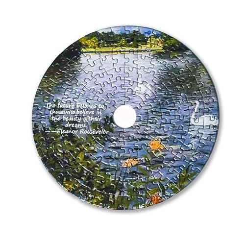 Universal Castle 144 Teile Mini-Puzzle, Meditatives CD-förmiges Puzzle mit Motivationszitaten & Landschaftskunst, mit aufstellbarer Box, Inspirierendes Geschenk (Oneiro Loom) von Universal Castle