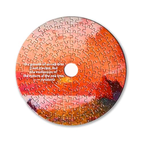 Universal Castle 144 Teile Mini-Puzzle, Meditatives CD-förmiges Puzzle mit Motivationszitaten & Landschaftskunst, mit aufstellbarer Box, Inspirierendes Geschenk (Pith Telos) von Universal Castle