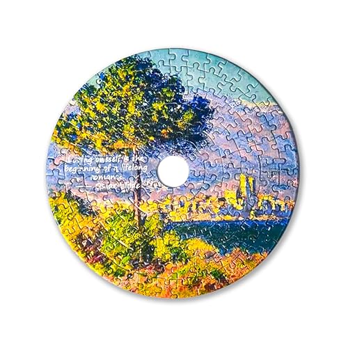 Universal Castle 144 Teile Mini-Puzzle, Meditatives CD-förmiges Puzzle mit Motivationszitaten & Landschaftskunst, mit aufstellbarer Box, Inspirierendes Geschenk (Solipsis Pact) von Universal Castle