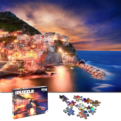 Universal Castle Metallic Folie1000 Teile Jigsaw Puzzle für Erwachsene und Kinder Panorama Welt Landschaft Foto Klassische Puzzle (Manarola Italy) von Universal Castle