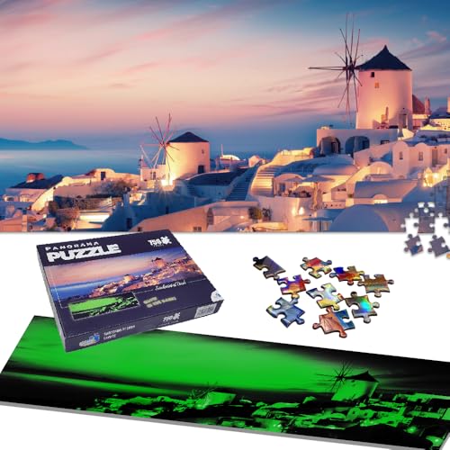 Universal Castle Glow in The Dark Puzzle 750 Teile Fotopuzzle Welt Wahrzeichen Landschaft Erwachsene und Kinder ab 14 Jahren Puzzle Spielzeug (Santorini at Dusk Greece) von Universal Castle