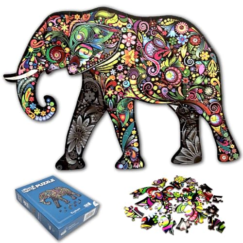 Universal Castle Pappe Puzzle 3D Tiere Geformt Unregelmäßige Teile Geschenk für Erwachsene Kinder Familie XXL Spiel Bauernhöfe Kunst Sammlung (Elephant) von Universal Castle