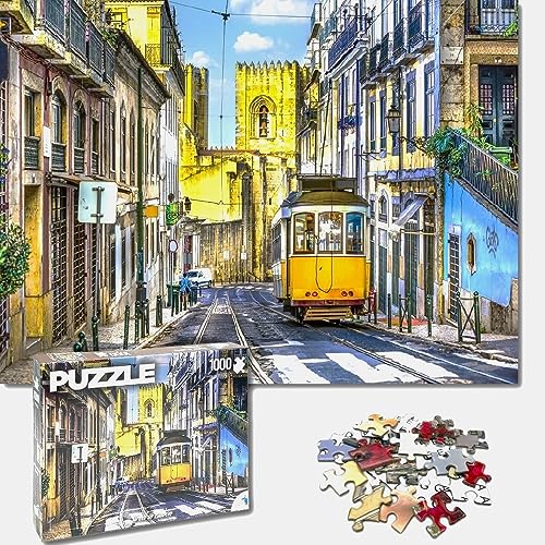 Universal Castle Puzzle 1000 Teile Fotopuzzle Europa Wahrzeichen Landschaft Erwachsene und Kinder ab 14 Jahren Puzzle Spielzeug (Street in Lisbon, Portugal) von Universal Castle