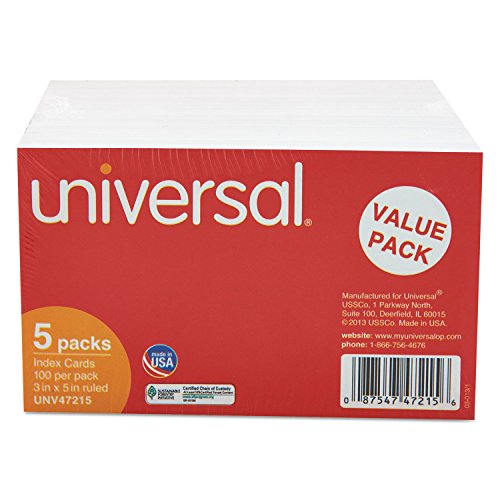Ruled Index Cards, 3 x 5, White, 500/Pack von Universal