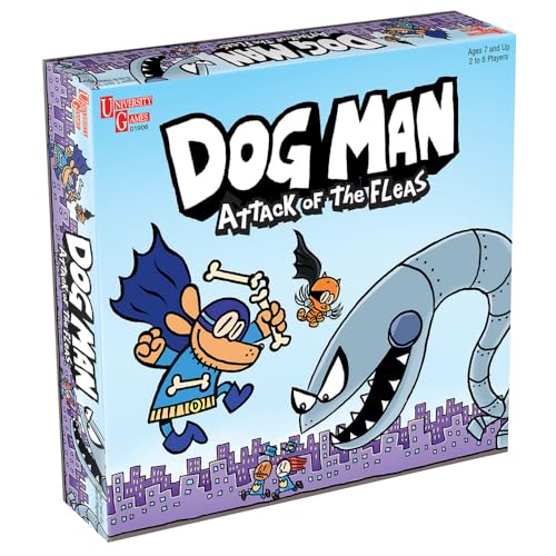 University Games E2:E3Dog Man Attack of The Fleas Board Game, for 2-6 Players 07010 Blue von University Games