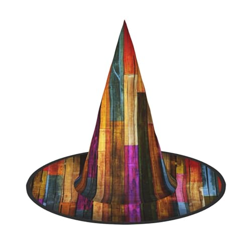Bunte Halloween-Hexenhut mit Holzdruck, Unisex, für Partys, Weihnachten, Partys, Karneval und Cosplay von Unkhtt