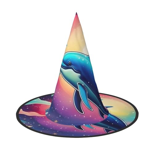 Bunte Sternenhimmel, Ozean, Delfin-Druck, Halloween, Hexenhut, Unisex, für Partys, Weihnachten, Partys, Karneval und Cosplay von Unkhtt