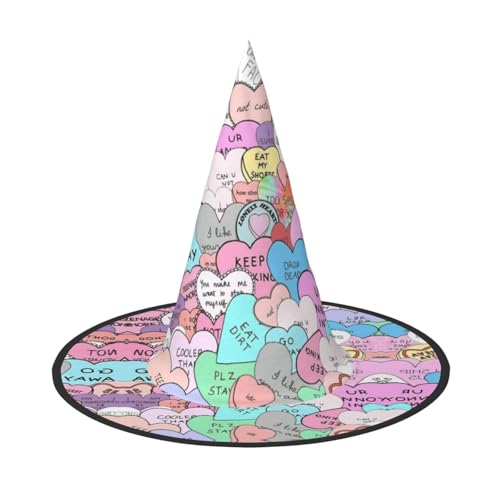 Buntes Herz-Motiv, Halloween-Hexenhut, Unisex, für Partys, Weihnachten, Partys, Karneval und Cosplay von Unkhtt