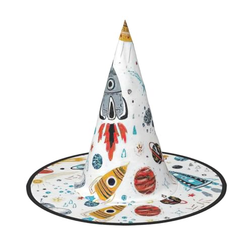 Cartoon Raketen Druck Halloween Hexenhut Unisex für Partys Weihnachten Partys Karneval und Cosplay von Unkhtt