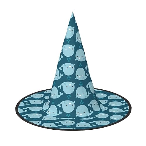 Cartoon Wale Hintergrund Druck Halloween Hexenhut Unisex für Partys Weihnachten Partys Karneval und Cosplay von Unkhtt